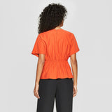 Prologue Women's Short Sleeve Pleated Waist Blouse Shirt Top