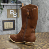 Cat & Jack Girls' Sahara Zipper Slip-On Riding Boots Cognac Brown 13