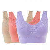 Rhonda Shear 3 Pack Seamless Bras With Lace And Back Closure Purple Multi Large