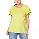 DG2 by Diane Gilman Women's Flutter-Sleeve T-Shirt Chartreuse Small