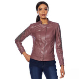 G by Giuliana Women's Faux Leather Embroidered Moto Jacket Dusty Purple 4