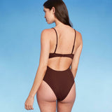 Shade & Shore Women's Plunge Tie-Front Wrap One Piece Swimsuit