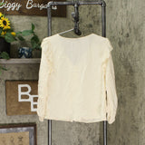 Universal Thread Women's Double Ruffle Long Sleeve Deep V-Neck Top