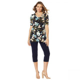 Nina Leonard Women's Printed Miracle Matte Jersey Tunic Top With Pockets