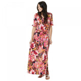 Susan Graver Women's Printed Liquid Knit Maxi Dress with Belt