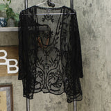 Nina Leonard Women's 3/4-Sleeve Embroidery Mesh Topper Black XS