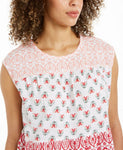 Style & Co. Women's Cotton Tiered Printed Top Spring Embrace Medium