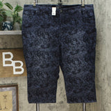 Susan Graver Women's Plus Print High Stretch Denim Pedal Pusher Jeans