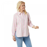 Denim & Co. Women's Yarn Dyed Stripe Stretch Poplin Big Shirt