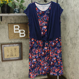 Cuddl Duds Flexwear Tie Front Midi Dress Navy / Floral Petite Plus 2X