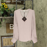 Ava & Viv Women's Plus Size Long Sleeve V-Neck Satin Blouse