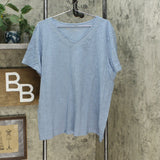 DG2 by Diane Gilman Women's Mesh Inset V Neck T-Shirt Blue Plus 2X