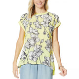 DG2 by Diane Gilman Women's Printed Front Hi Low Hem Top Lemon Floral Large