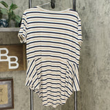 DG2 by Diane Gilman Women's Striped Peplum Drama Top Beige Plus 1X