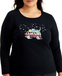 Karen Scott Plus Size Embellished Long Sleeve Christmas Knit Top