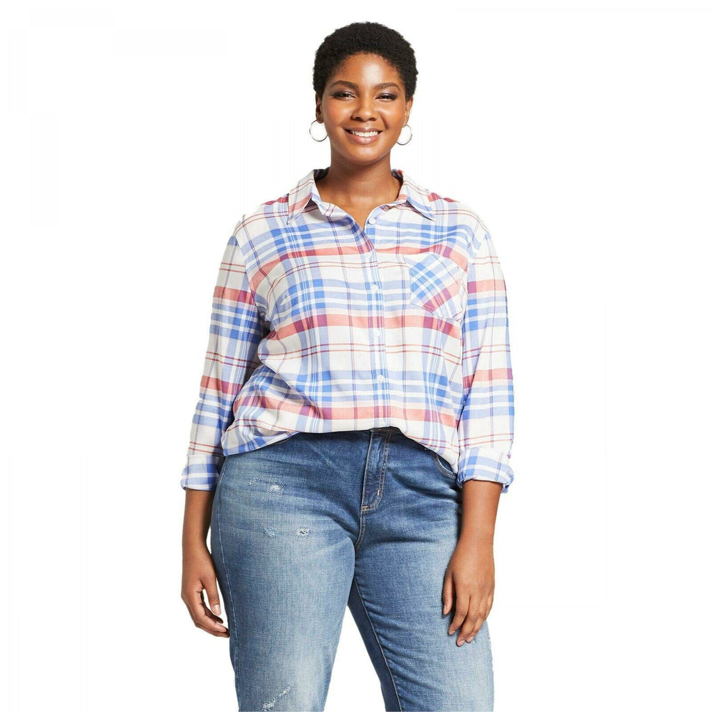 NWT Ava Viv Women's Plus Size Long-Sleeve Button-Down Shirt Blouse