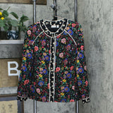 LOGO by Lori Goldstein Women's Picot Trim Mixed Print Jacket Black Medium