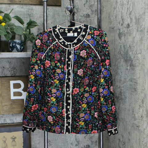 LOGO by Lori Goldstein Women's Picot Trim Mixed Print Jacket Black Medium