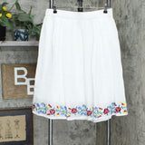 Antthony Mexicali Embroidered Floral Cotton Gauze Box Pleat Skirt White XL