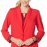 IMAN Women's Plus Size Global Chic Luxury Resort Blazer With Printed Cuffs