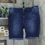 LOGO by Lori Goldstein Plus Size Bermuda Jean Shorts With Frayed Hem