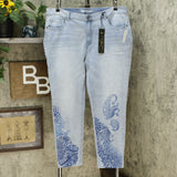 DG2 by Diane Gilman Women's Plus Size Stretch Artwork Slim Leg Jeans