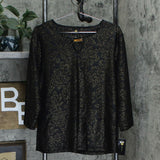 JM Collection Women's Metallic Texture Keyhole Hardware Knit Top