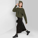 Wild Fable Women's Crewneck Cropped Cable Knit Sweater