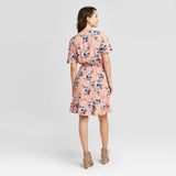 Xhilaration Women's Floral Short Sleeve Cinched Bottom Wrap Mini Dress