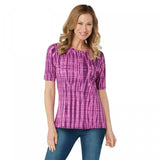 NWT Denim & Co. Printed Perfect Jersey Round Neck Elbow Sleeve Top. A376885 M