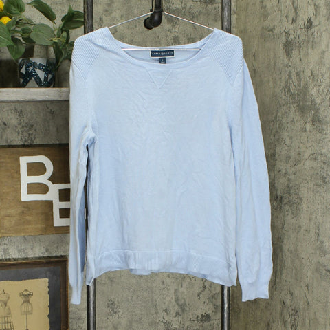 Karen Scott Women's Side-Slit Cotton Sweater Waterfall Blue Large