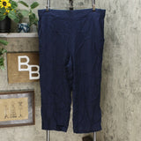 DG2 by Diane Gilman Women's Stretch Linen Blend Crop Pants Navy Plus 2X