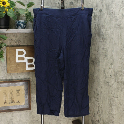 DG2 by Diane Gilman Women's Stretch Linen Blend Crop Pants Navy Plus 2X