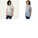 LOGO by Lori Goldstein Women's Mixed Print Knit Top With Seam Details
