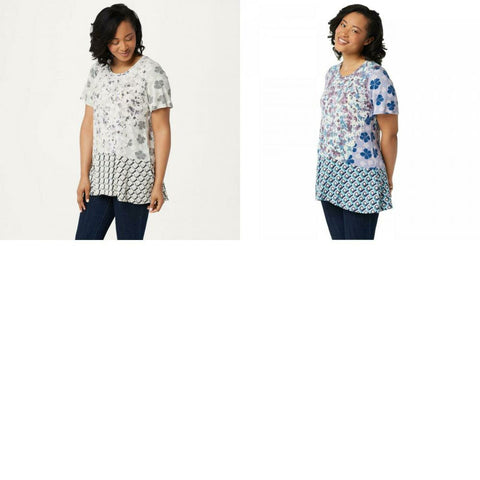 LOGO by Lori Goldstein Women's Mixed Print Knit Top With Seam Details