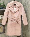 Colleen Lopez Women's Woven Coat With Removable Faux Fur Collar Blush Medium
