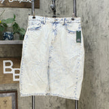 Women's Split Front Acid Wash Knee Length Jean Skirt