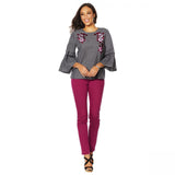 DG2 by Diane Gilman Women's Flare Sleeve Denim Top With Embroidery
