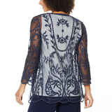 Nina Leonard Women's 3/4-Sleeve Embroidered Mesh Topper Jacket