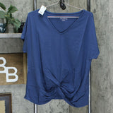 AnyBody Women's Knitted Jersey V-Neck Short Sleeve Twist Front T-Shirt