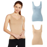 Rhonda Shear 2 Pack Seamless Tank Tops with Shelf Bra Nude/ Blue XL