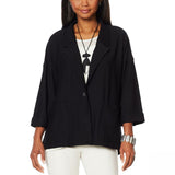 MarlaWynne WynneLayers Oversized Button Front Blazer Black Plus 1X
