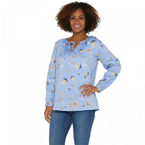 Martha Stewart Women's Plus Size Printed Woven Peasant Blouse