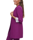 Calvin Klein Women's Long Contrast Cuff Open Front Topper Blazer