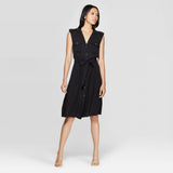 Who What Wear Sleeveless V Neck Button-Down Midi Dress Black XXL
