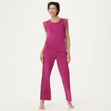 AnyBody Women's Cozy Knit Pleated Lace Pajama Set