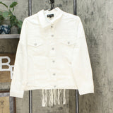 DG2 by Diane Gilman Women's Fringe Star Denim Jean Jacket Ivory Large