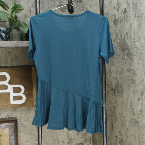 DG2 by Diane Gilman Women's Sustainable Bamboo Crossover Peplum Top Teal XS