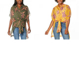 G by Giuliana Women's Printed Sheer Button Front Tunic Top