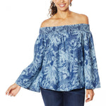 DG2 by Diane Gilman Women's Off-the-Shoulder Floral Print Chambray Top
